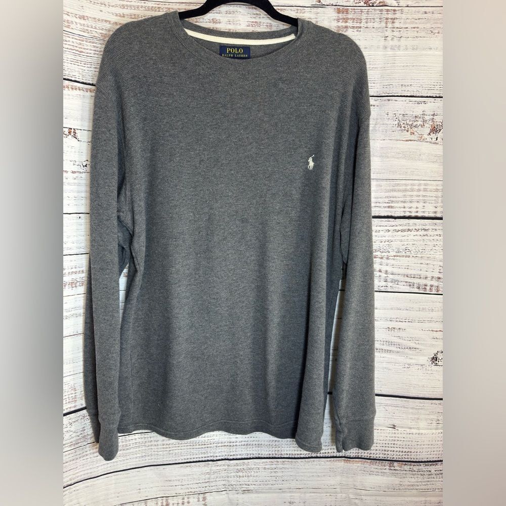 Polo Ralph Lauren Shirt Mens Size XL Waffle Crew Neck Cotton Gray Pony fleece